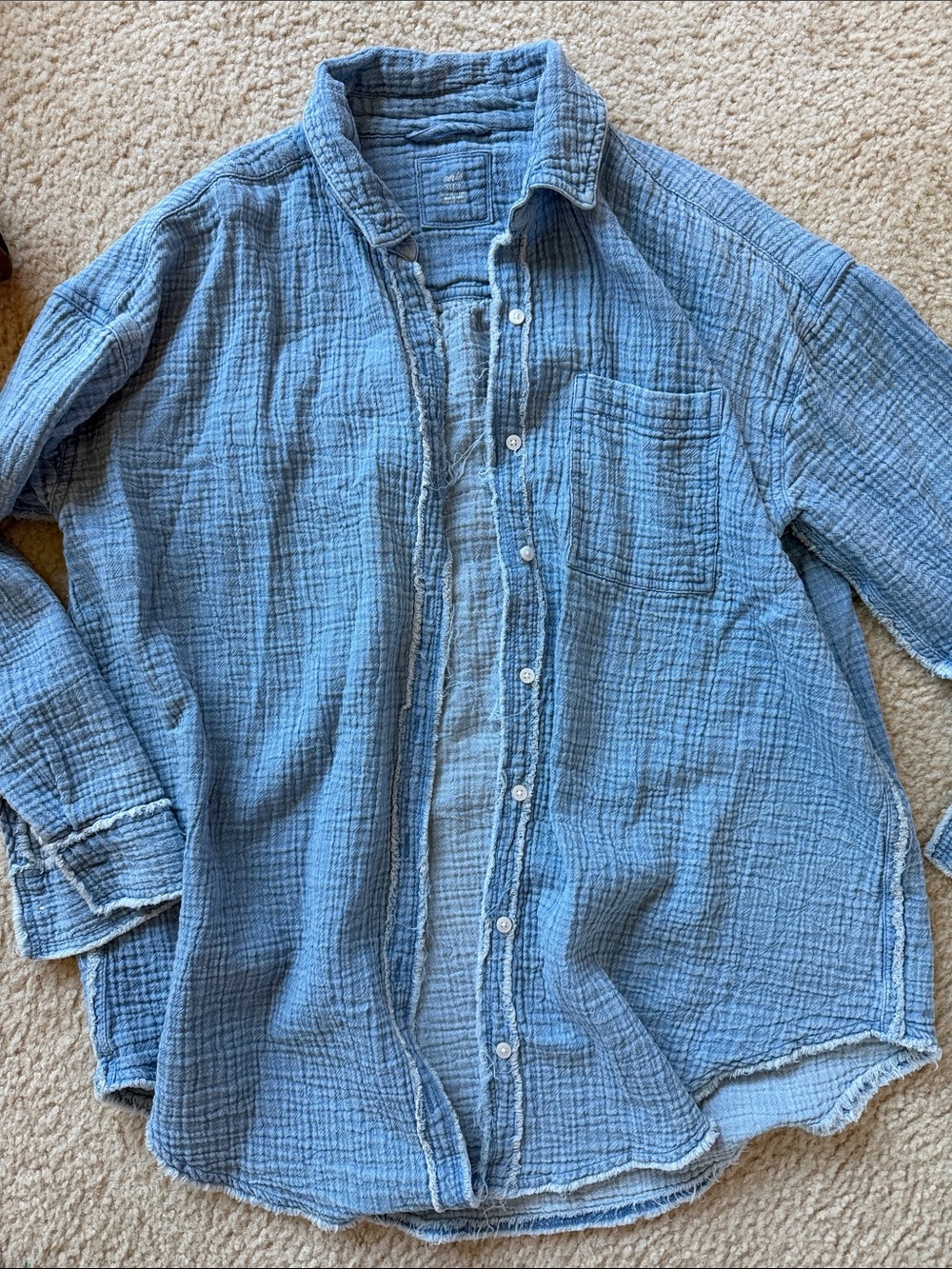 aerie Light Blue Gauze Button-Down Shirt